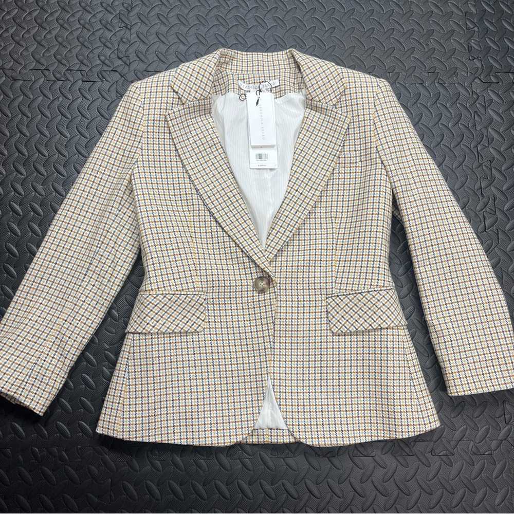 VERONICA BEARD Schoolboy Dickey Jacket Camel Ivory Plaid Blazer Womens Size 4 - Picture 4 of 9